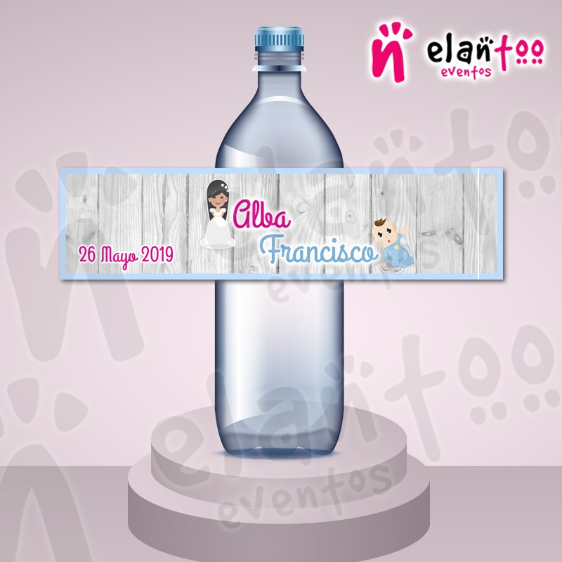 Etiqueta personalizada para botella de agua. Modelo Valencia. 20x5cm