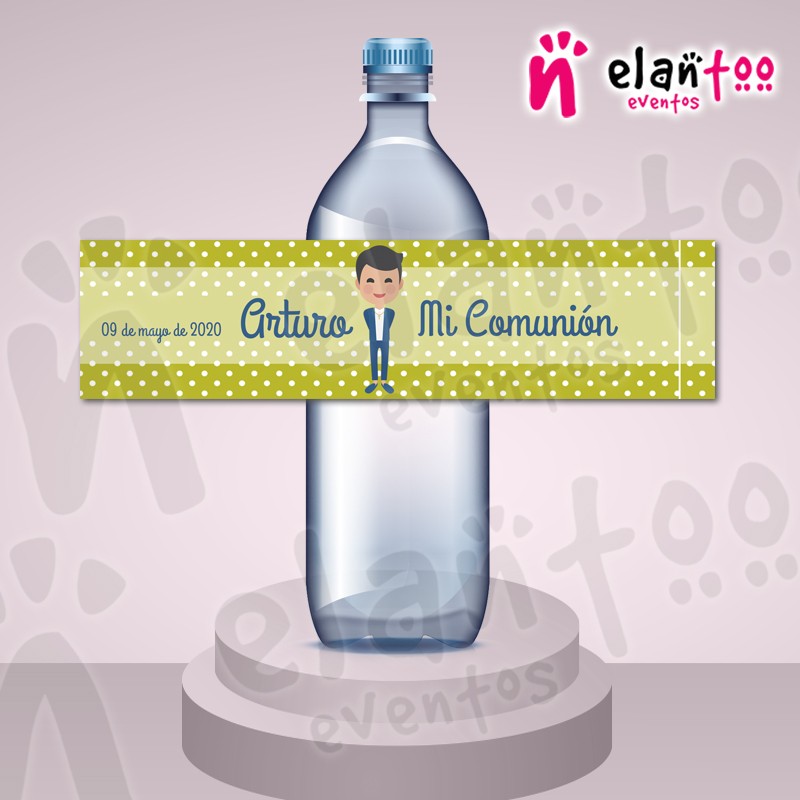colina Difuminar Auckland Etiqueta personalizada para botellas de agua baratas para comunión de niño